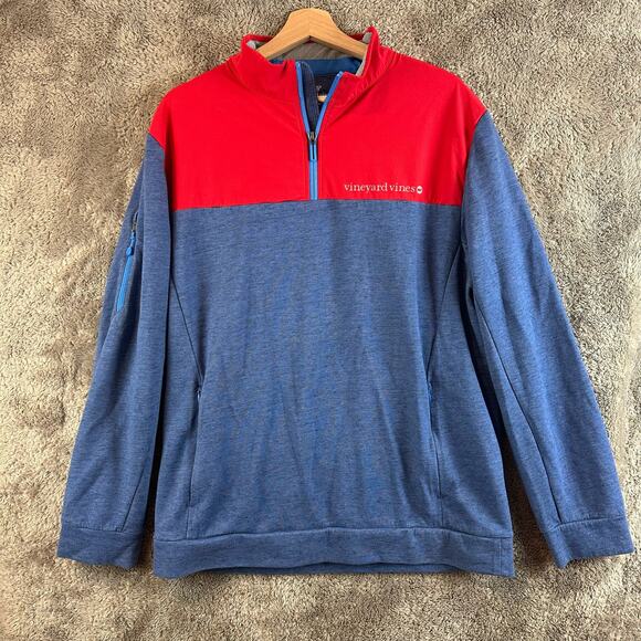 Vineyard Vines Performance Shep Shirt Pullover 1/4 Zip Colorblock Red Blue L - Picture 1 of 9